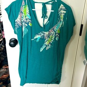Motherhood Maternity Teal Green Print Top